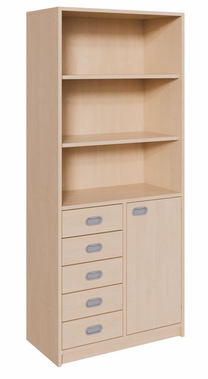 K Kombinationsschrank 180 cm, 1 Tür re./li./5 Schübe/Regal, 2 Breiten